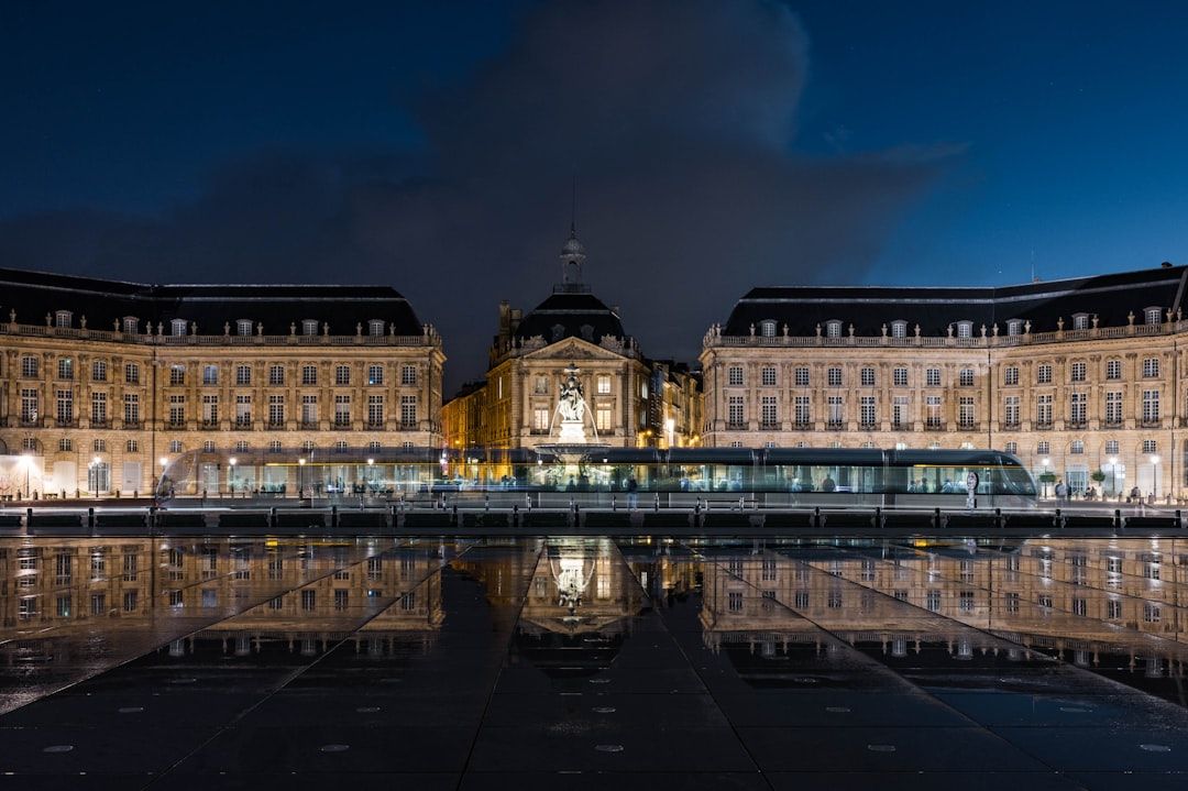 Place de la Bourse in Bordeaux reflected in the Miroir d'eau at night