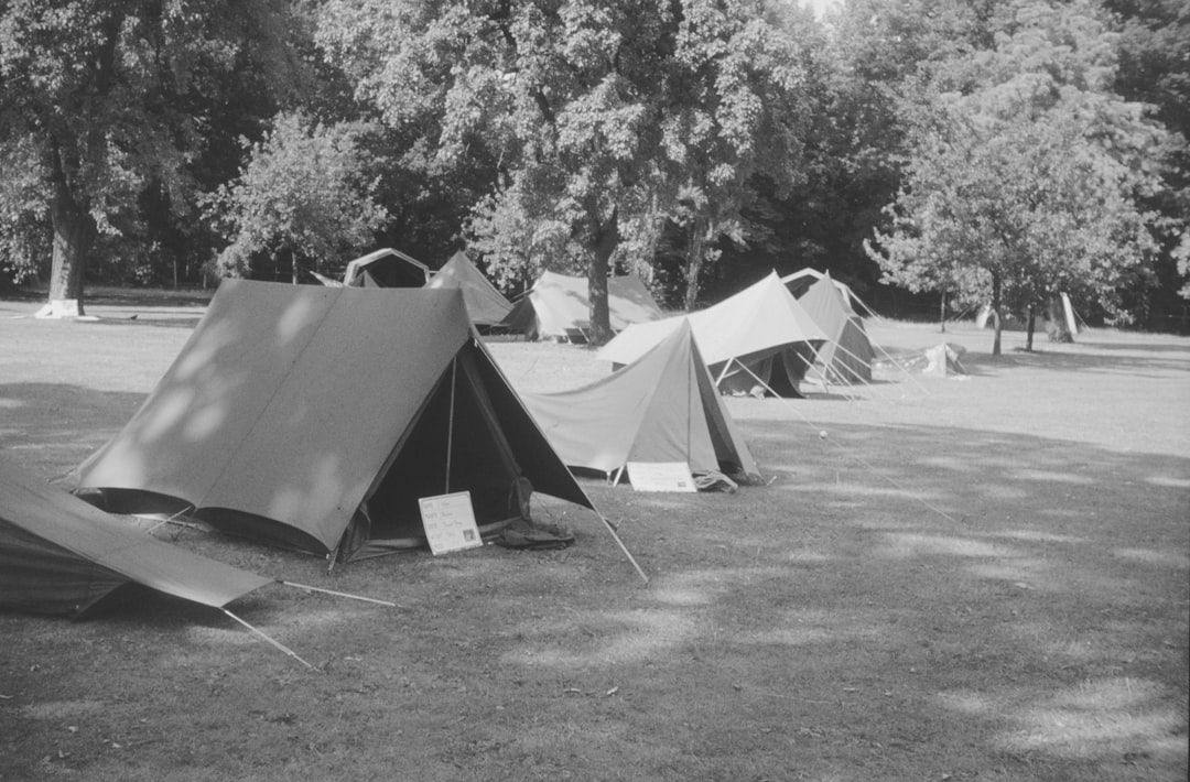 Camping tents spread across a field at Glastonbury Festival