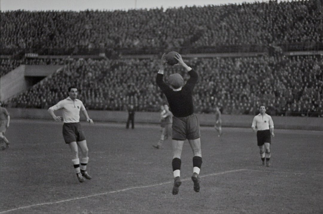 Vintage football match from the mid-twentieth century