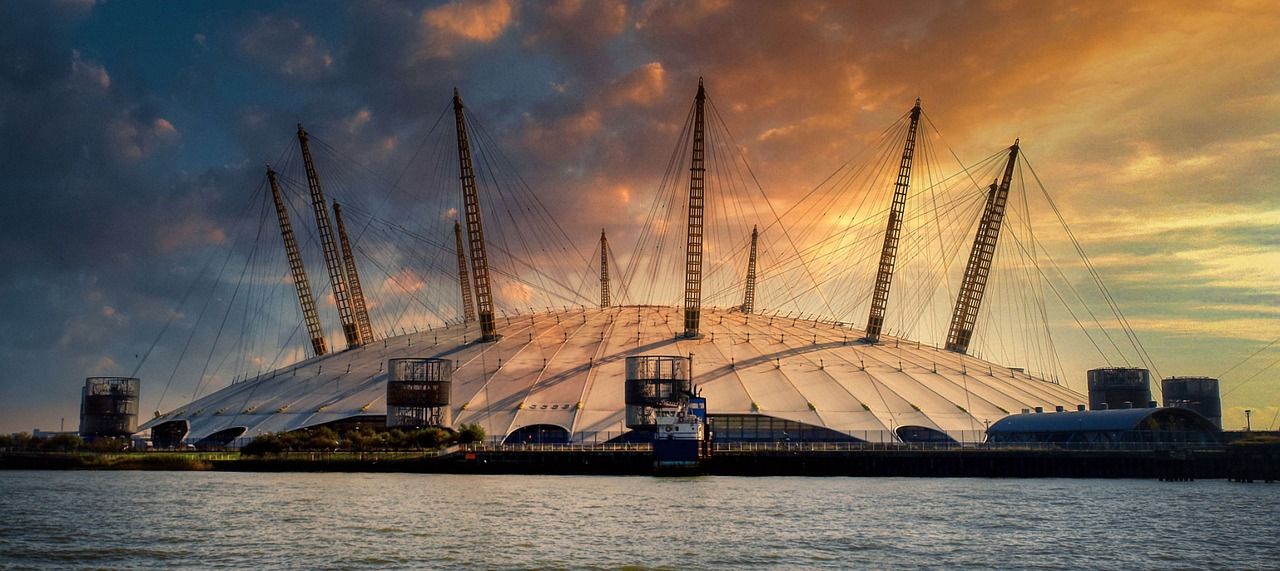 The O2 Arena in London viewed from across the Thames