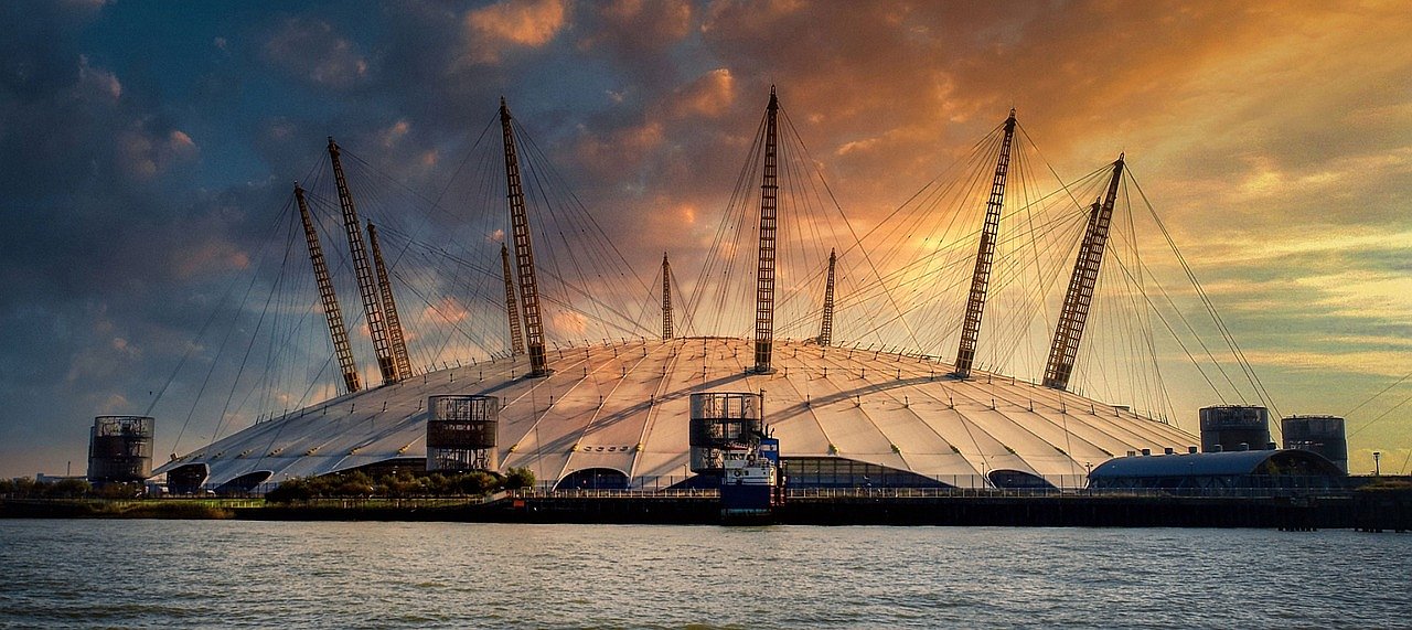 The O2 Arena in London viewed from across the Thames