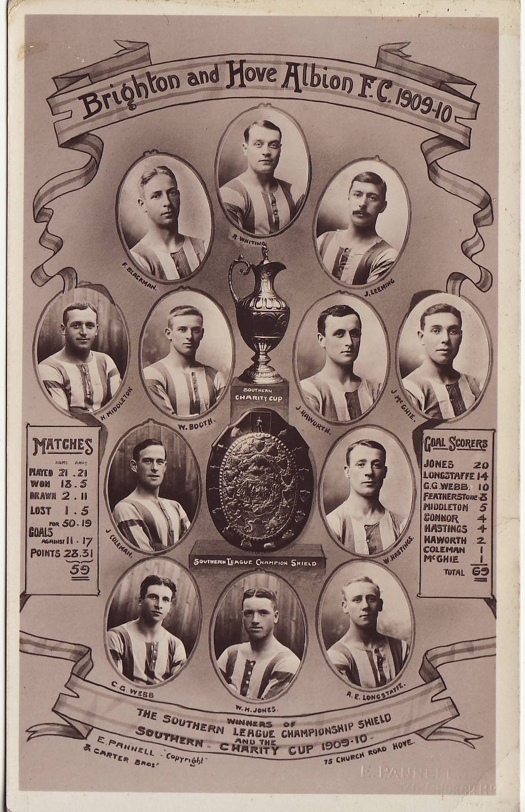 Brighton & Hove Albion 1909–10 squad commemorative print after winning the Southern League Championship and Southern Charity Cup