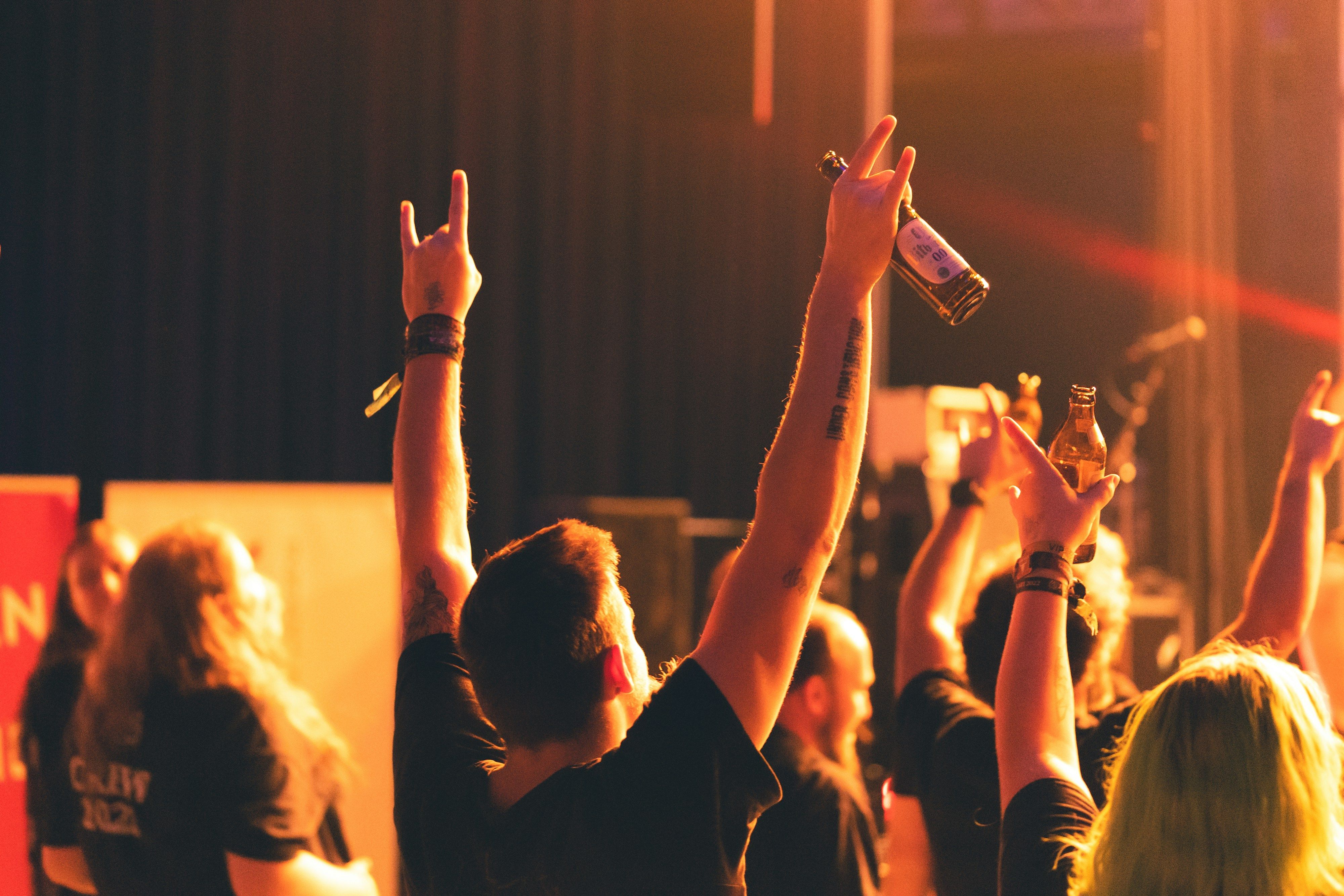 Festival crowd raising their hands in the air