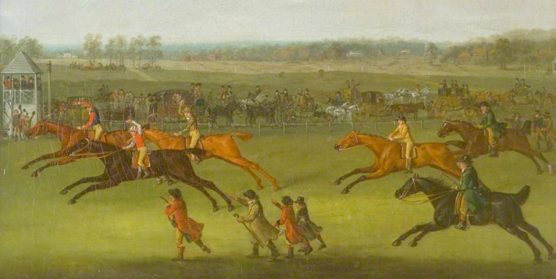 John Nott Sartorius's painting of horses racing the Oatlands Stakes at Ascot Heath in 1791