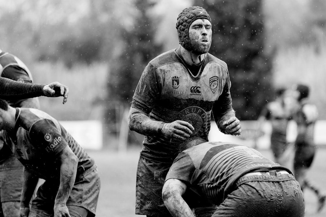 Rugby player preparing for a lineout in the rain