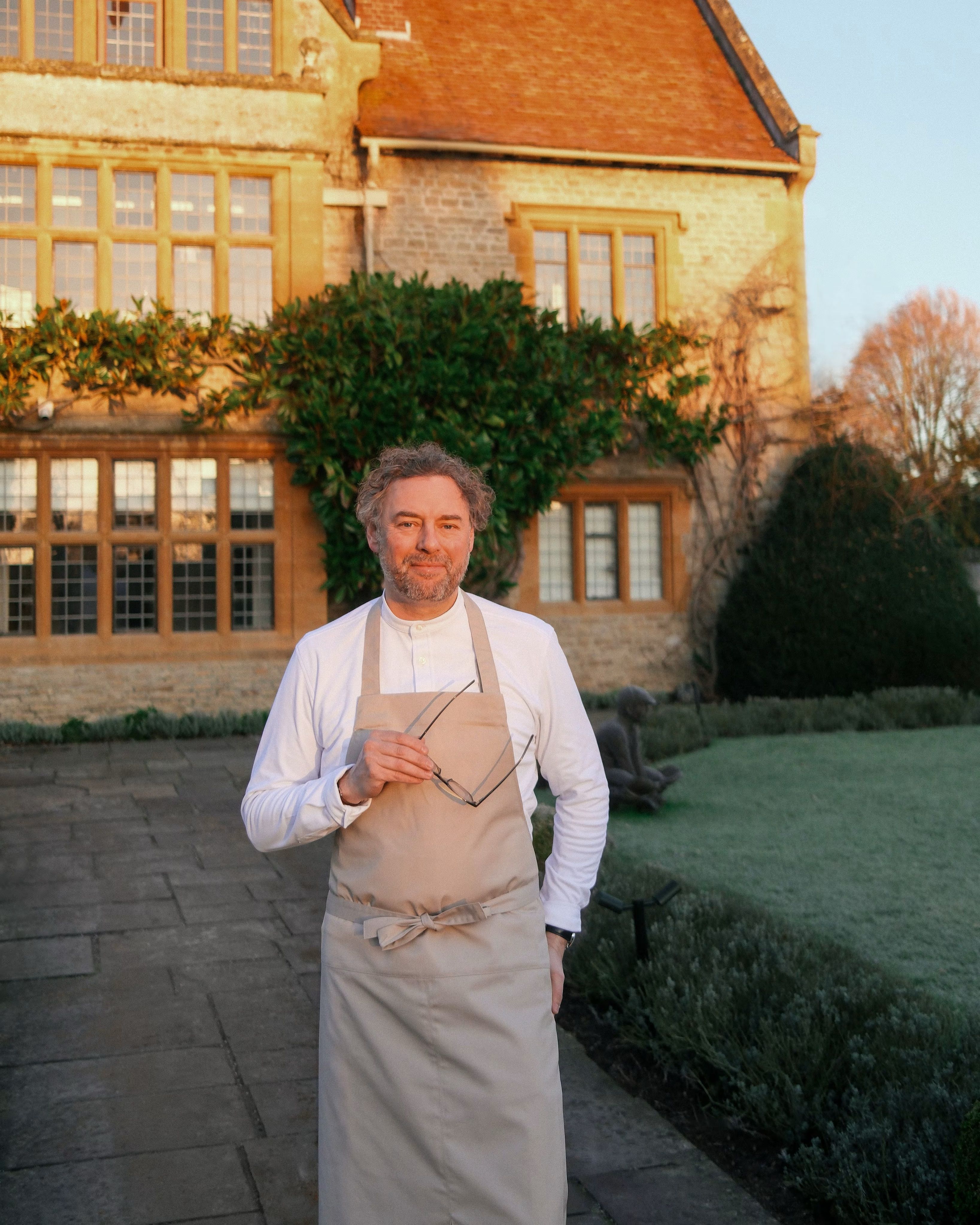 Arnaud Donckele, Culinary Director of Le Manoir aux Quat’Saisons, outside the manor house