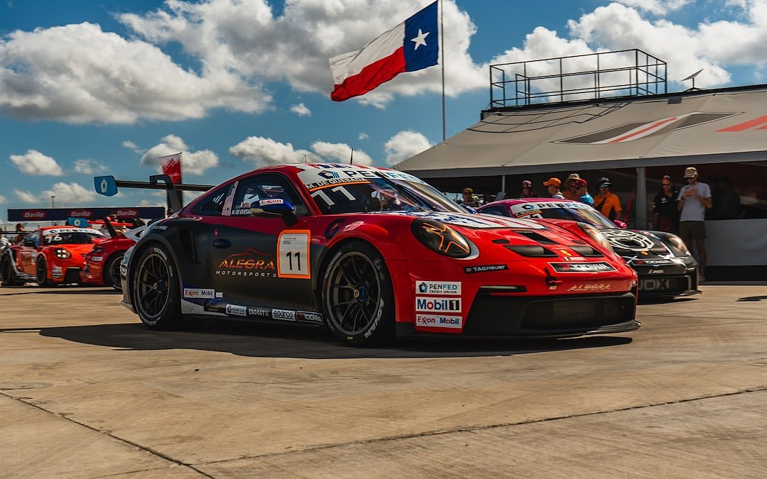 Race car with Texas flag at Circuit of the Americas