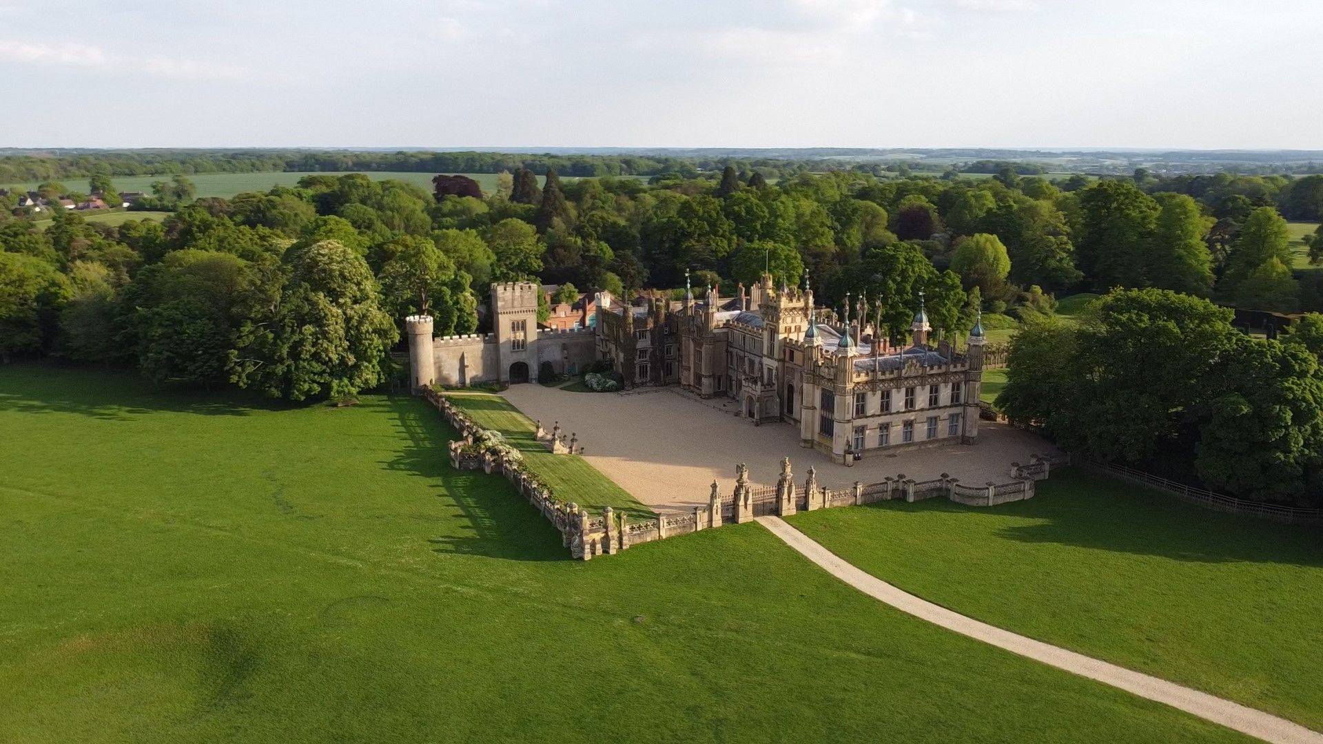 Knebworth House and its parkland from the air
