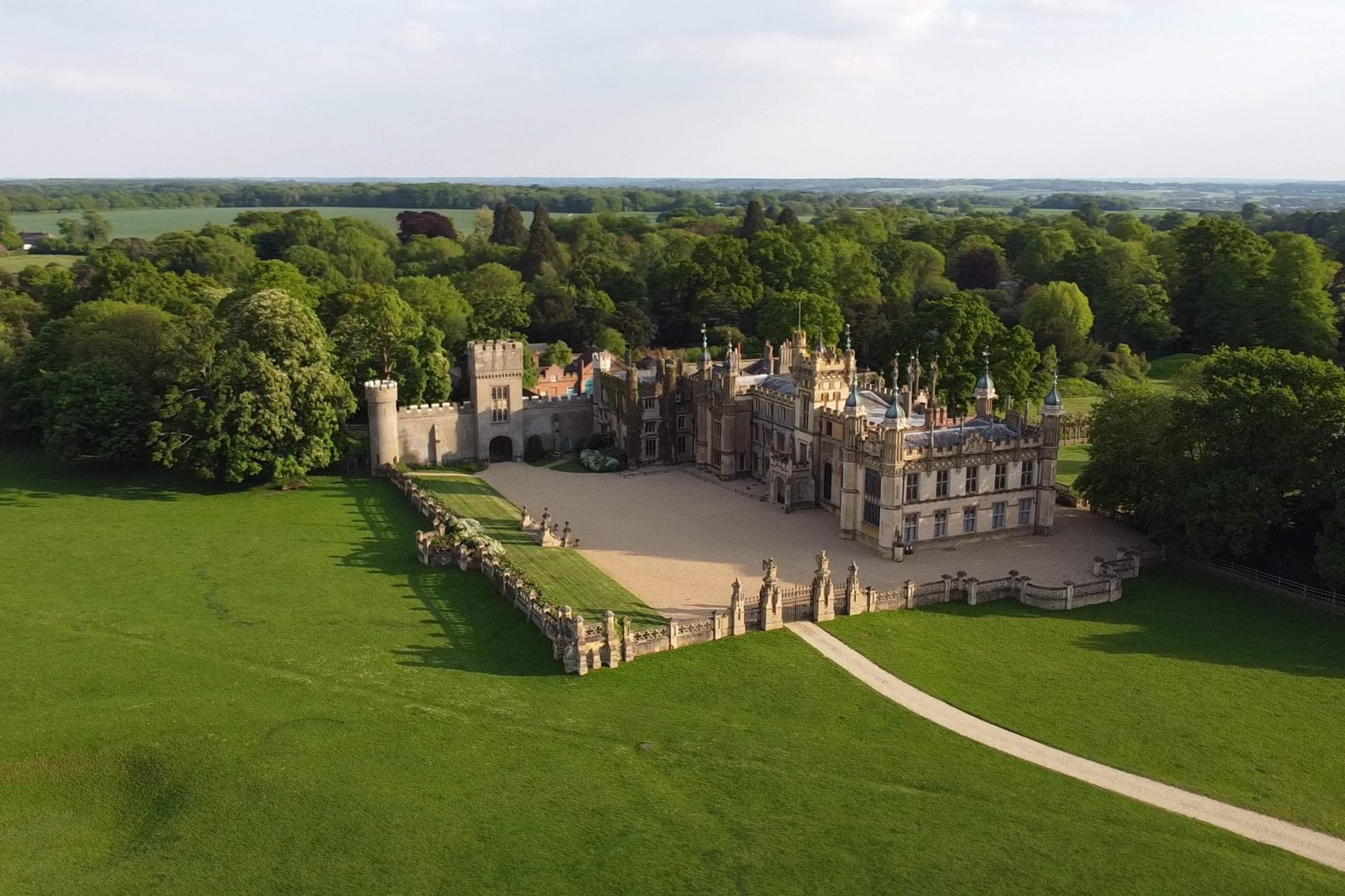 Knebworth House and its parkland from the air