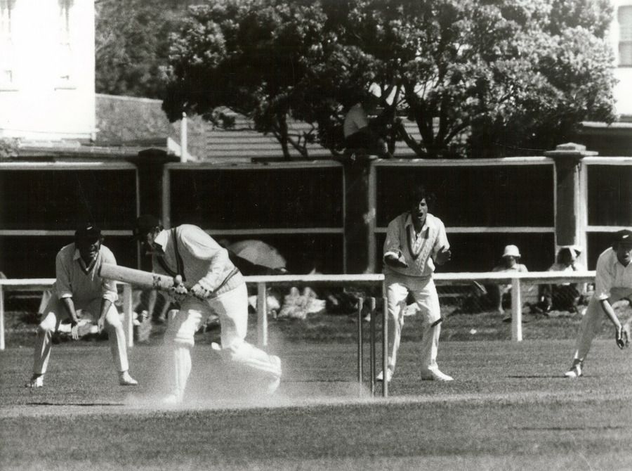 A batsman playing an elegant shot, reminiscent of Zaheer Abbas's masterful 274