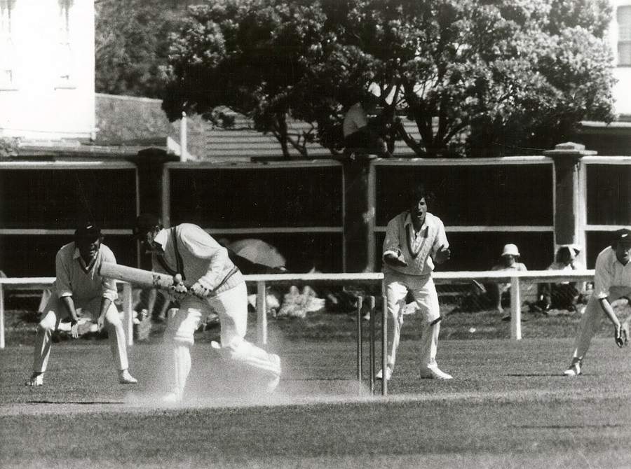 A batsman playing an elegant shot, reminiscent of Zaheer Abbas's masterful 274