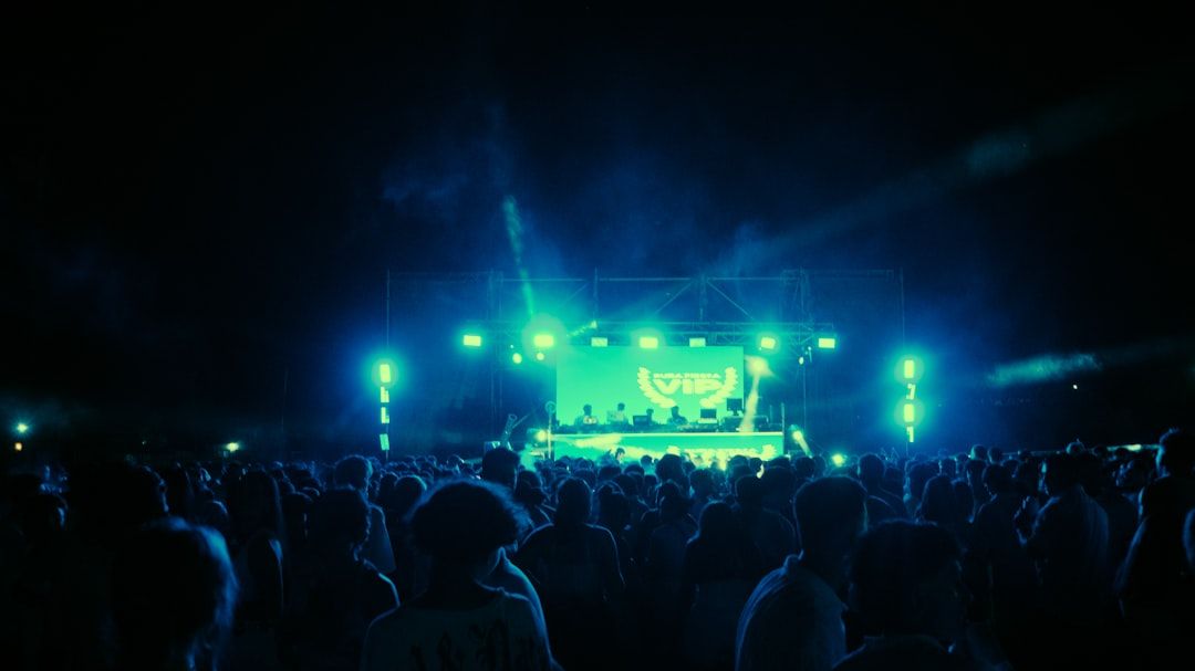 Glastonbury Festival stage illuminated at night