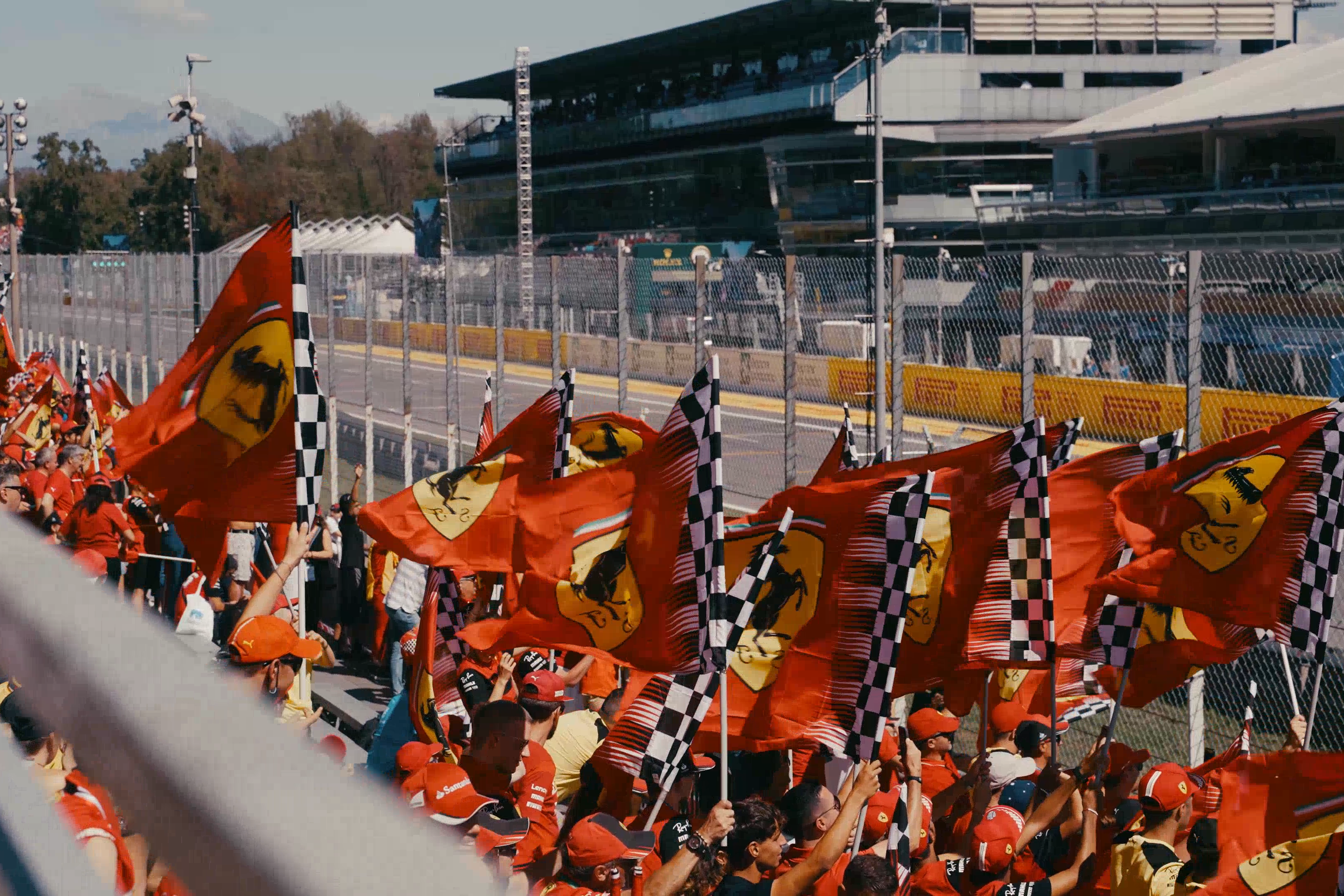 Flags waving trackside at the Italian Grand Prix at Monza