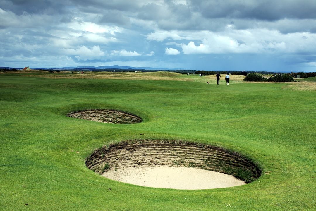 The famous Road Hole bunker at St Andrews Old Course