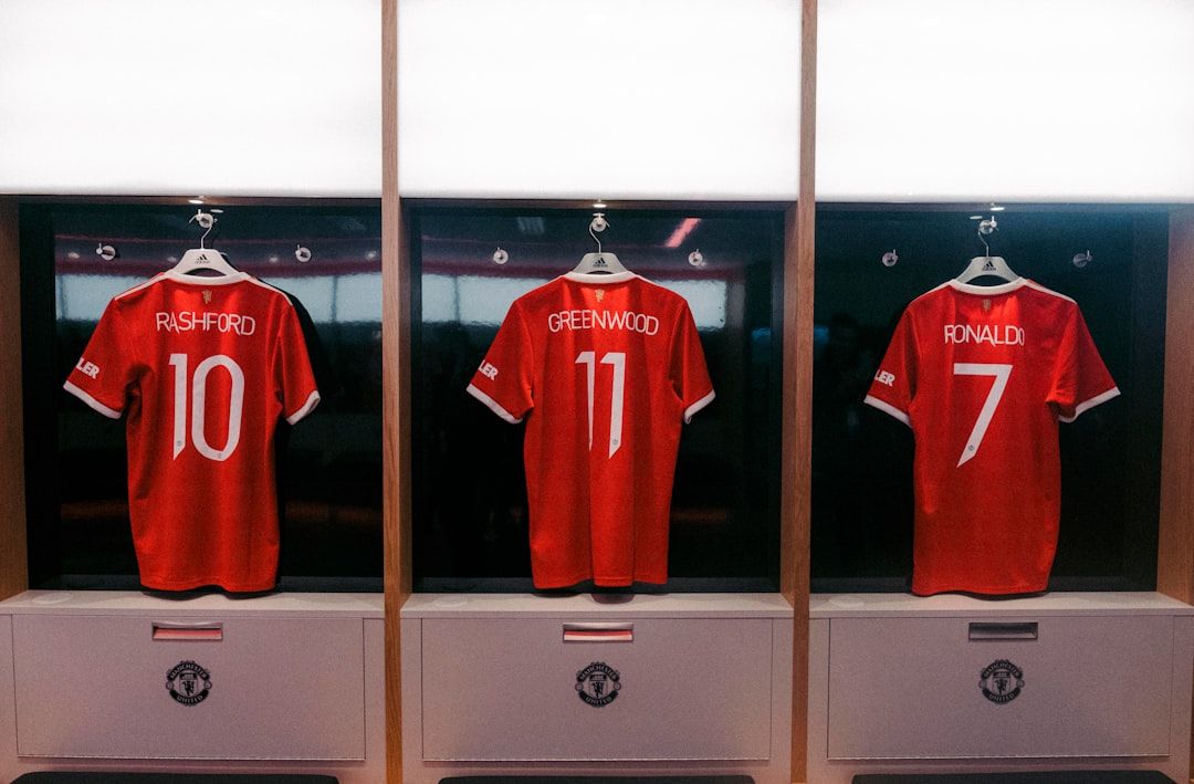 Manchester United historic shirts displayed in the club museum