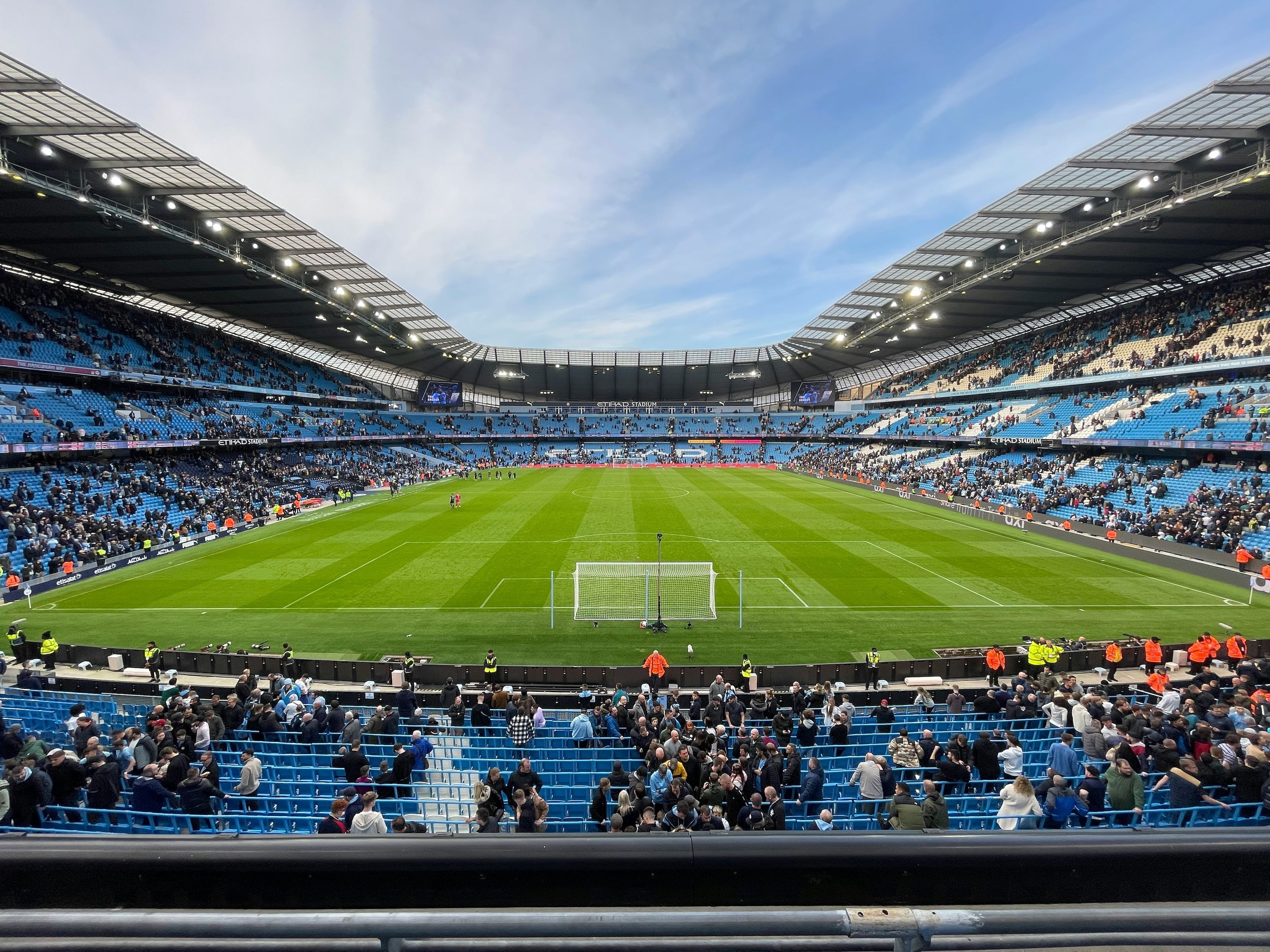Manchester City players at the Etihad Stadium