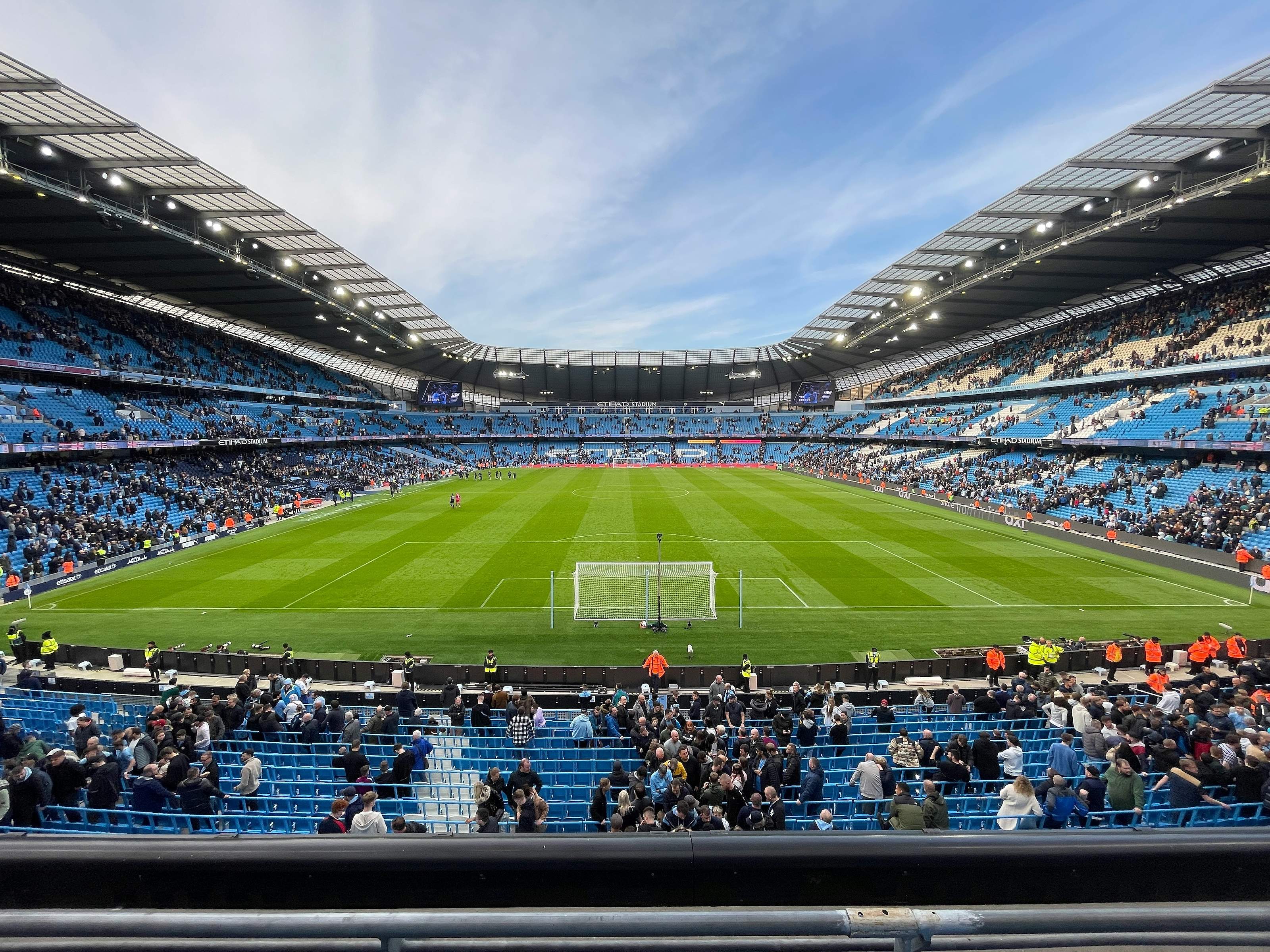 Manchester City players at the Etihad Stadium