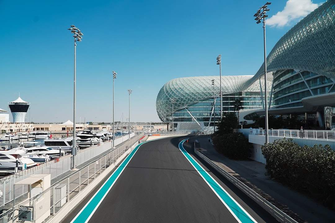 Aerial view of the Yas Marina Circuit at Abu Dhabi