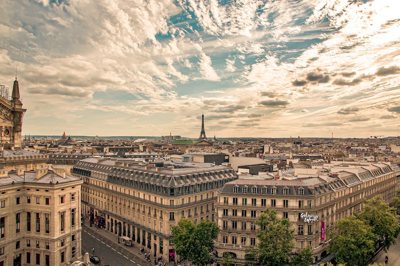 Paris cityscape with the Eiffel Tower, near the Stade de France which opened in 1998