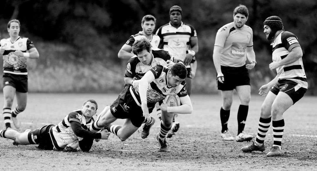 Black and white photograph evoking the early days of rugby