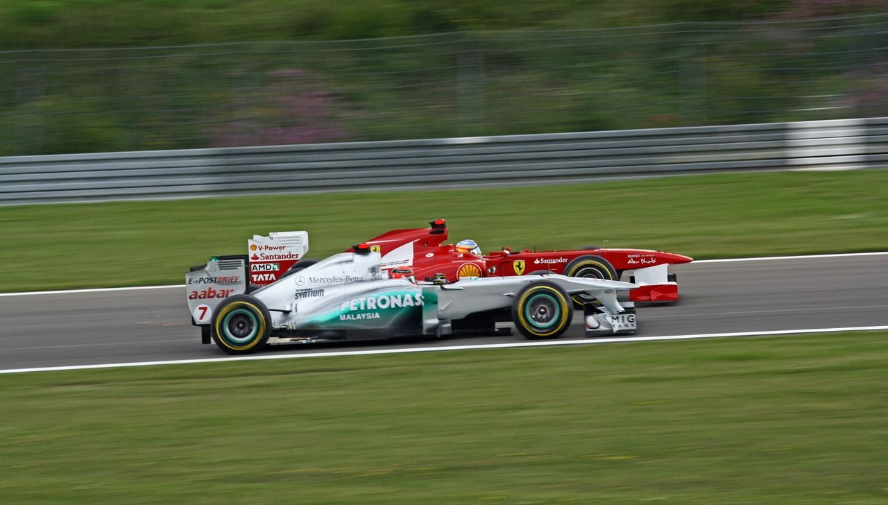 Michael Schumacher's Ferrari in Formula 1 action, the record holder for Belgian Grand Prix victories with six wins