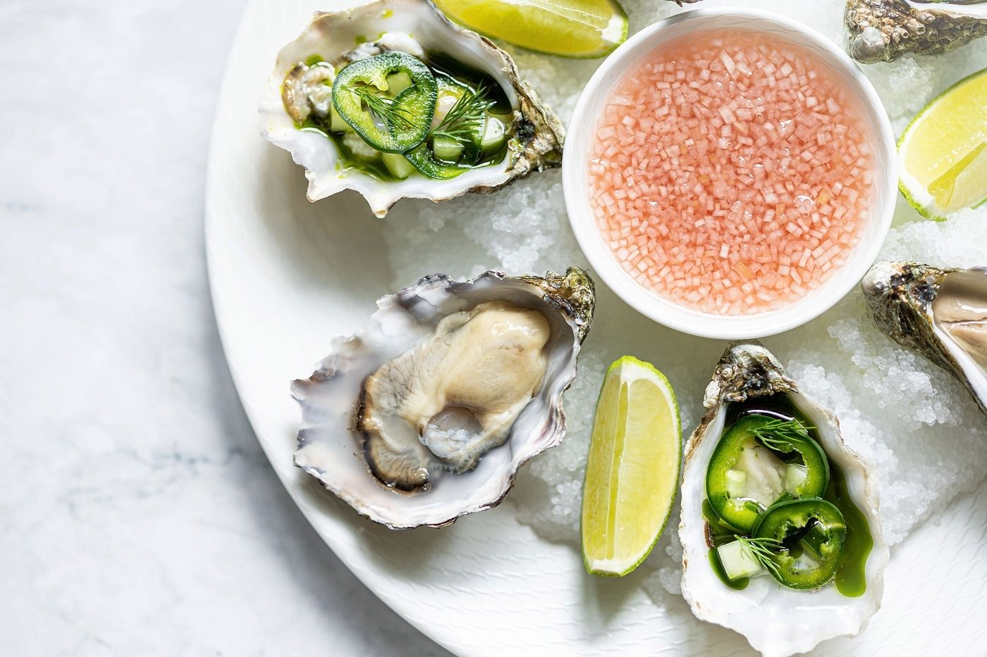 Oysters on ice at The River Restaurant by Gordon Ramsay