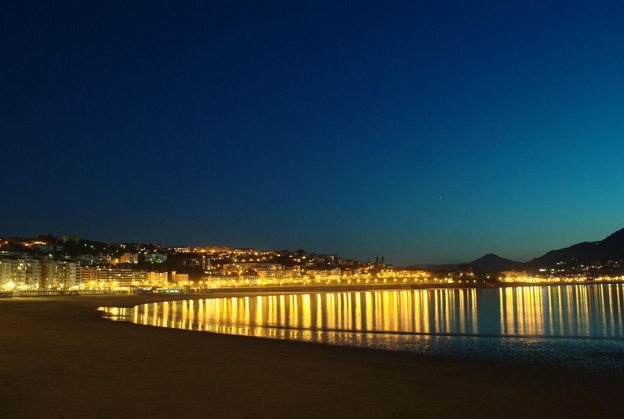 San Sebastián's La Concha bay illuminated at night