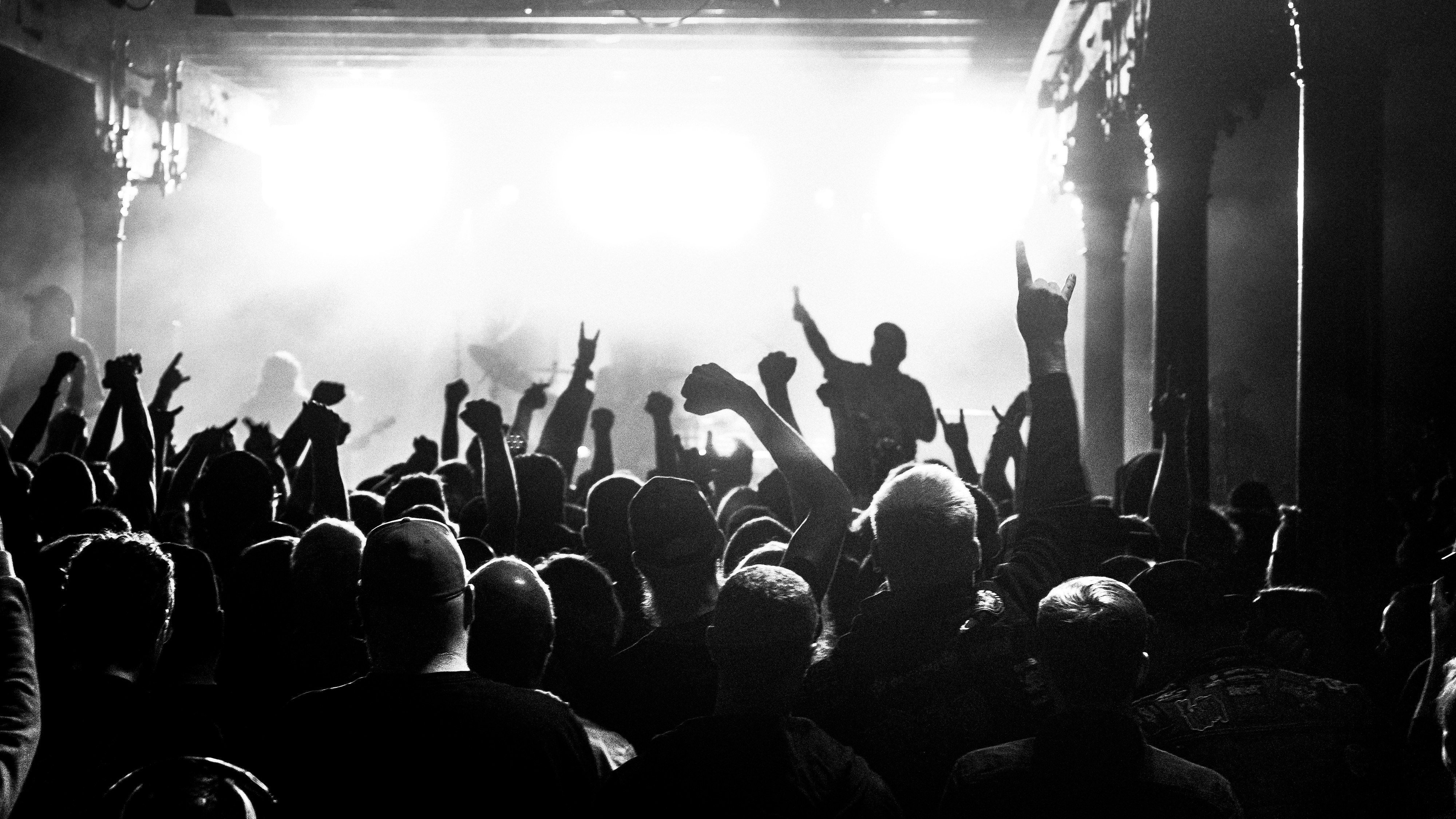 Festival crowd with hands raised toward the stage