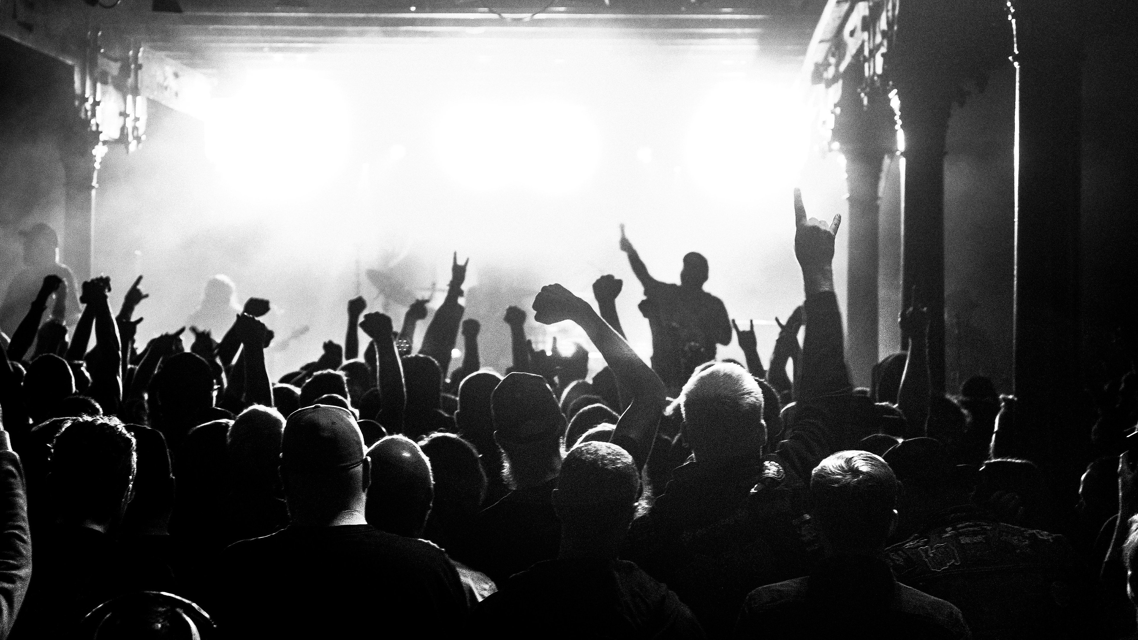 Festival crowd with hands raised toward the stage