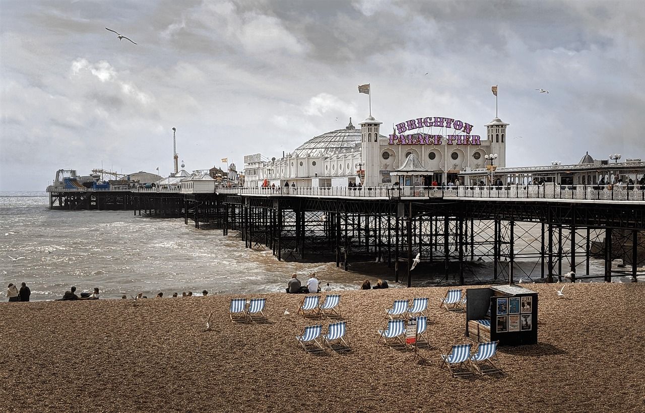 Brighton Palace Pier and seafront on a sunny day