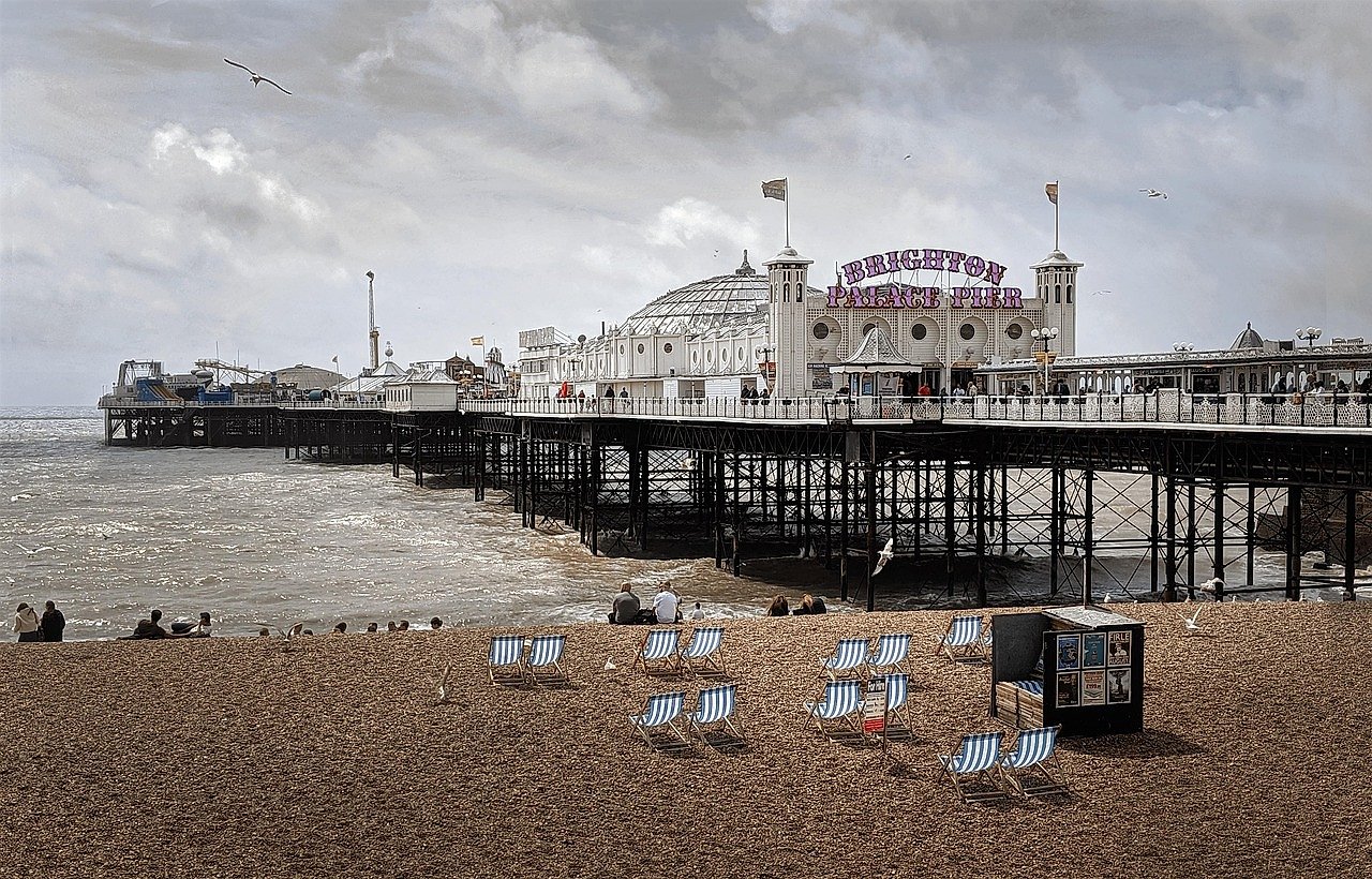 Brighton Palace Pier and seafront on a sunny day