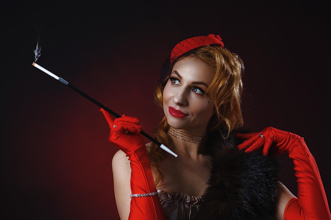 Vintage-style cabaret performer evoking the spirit of Moulin Rouge and Montmartre nightlife