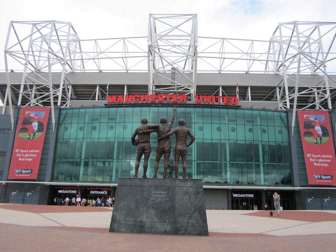 Old Trafford exterior view showing the Manchester United stadium