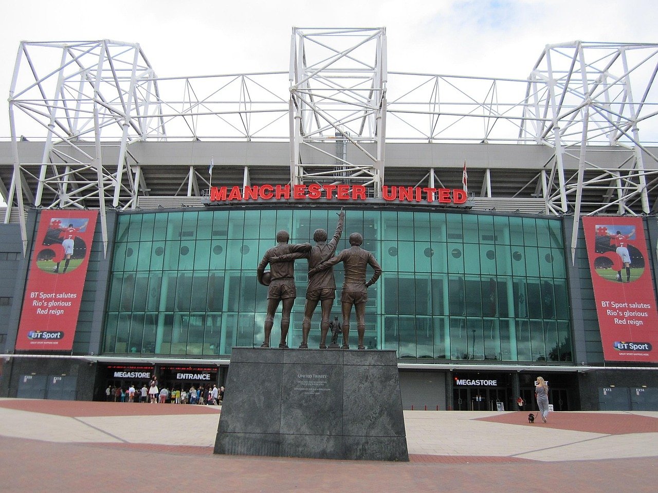 Old Trafford exterior view showing the Manchester United stadium