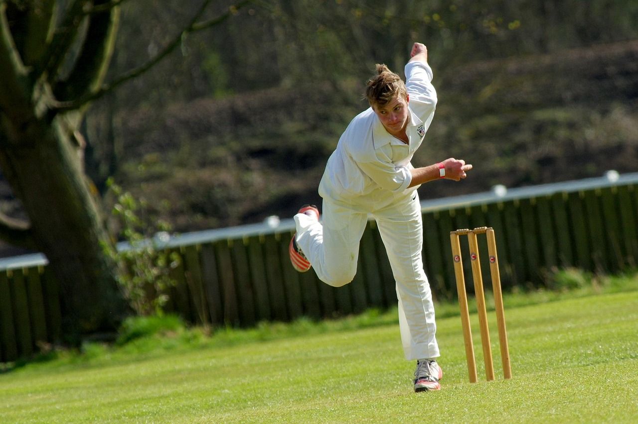 A cricket bowler in action, representing Pakistan's bowling-led series victory in 1987