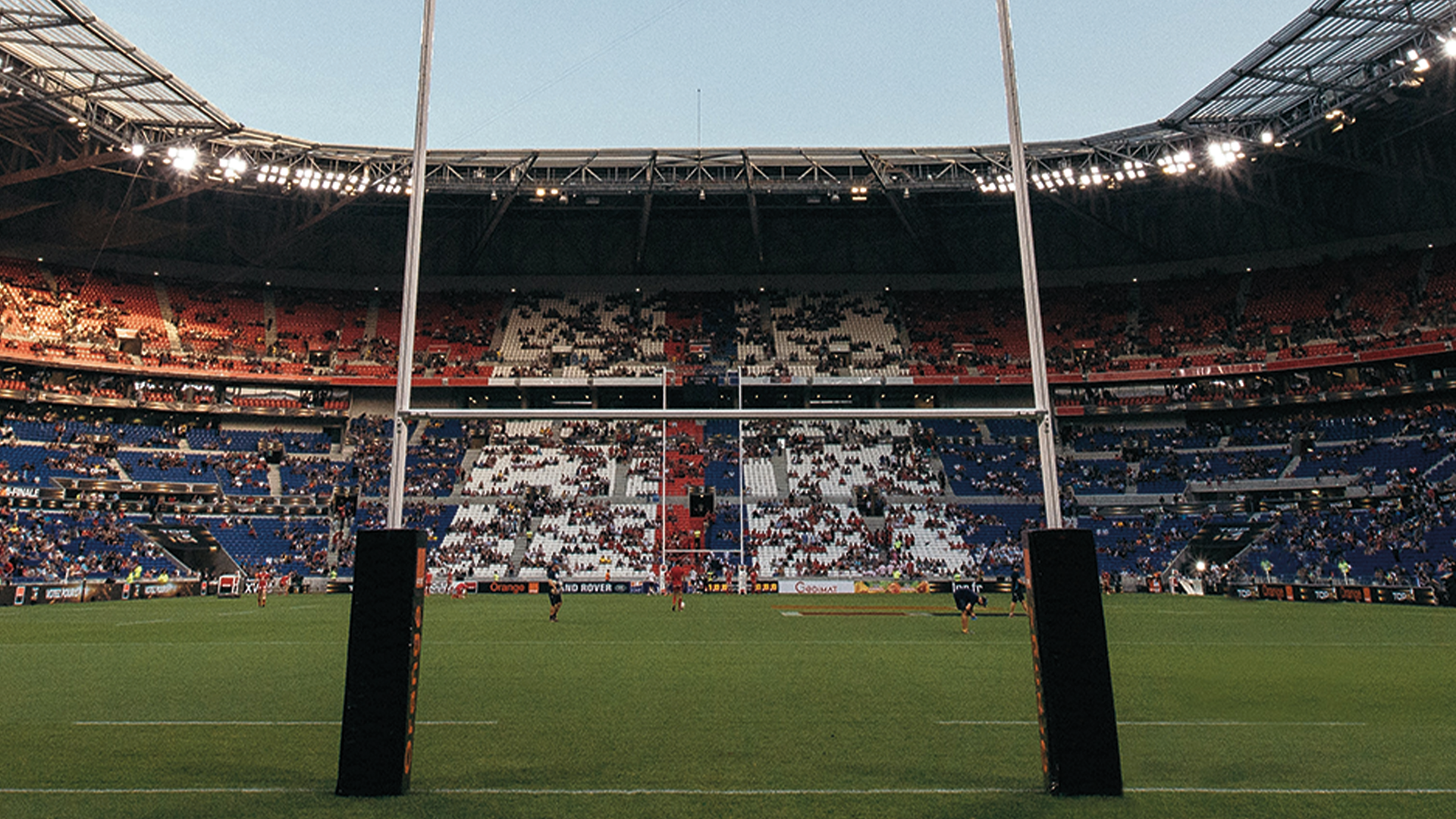 Rugby match with players competing for the ball