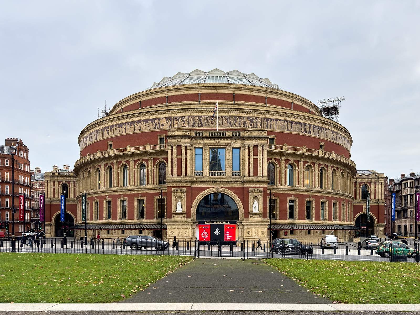 The Royal Albert Hall's red-brick exterior in South Kensington