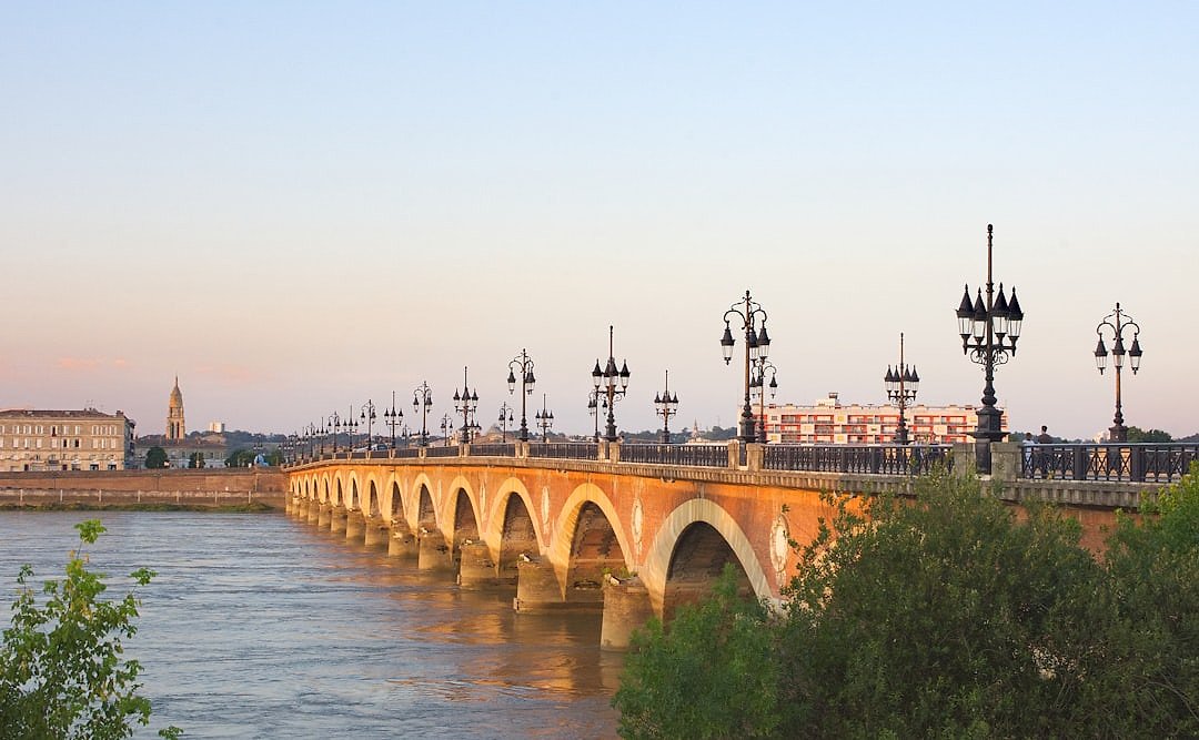 The Pont de Pierre stone bridge spanning the Garonne in Bordeaux