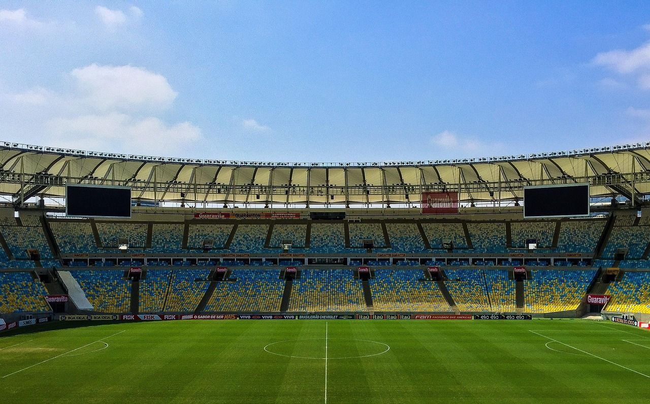 Stadium grandstand overlooking a rugby pitch