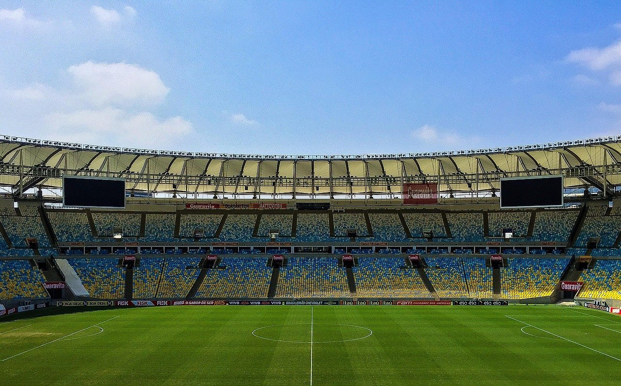 Stadium grandstand overlooking a rugby pitch