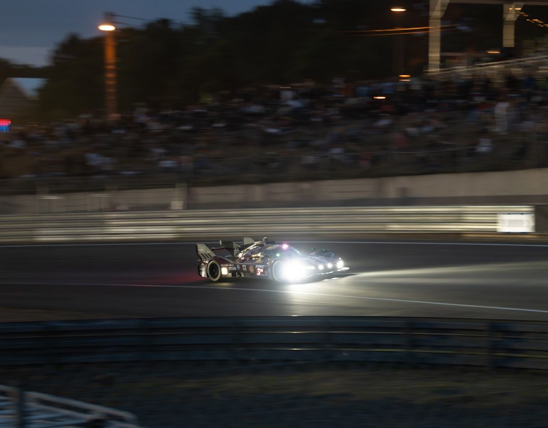 Formula 1 car racing on the Las Vegas Strip Circuit at night