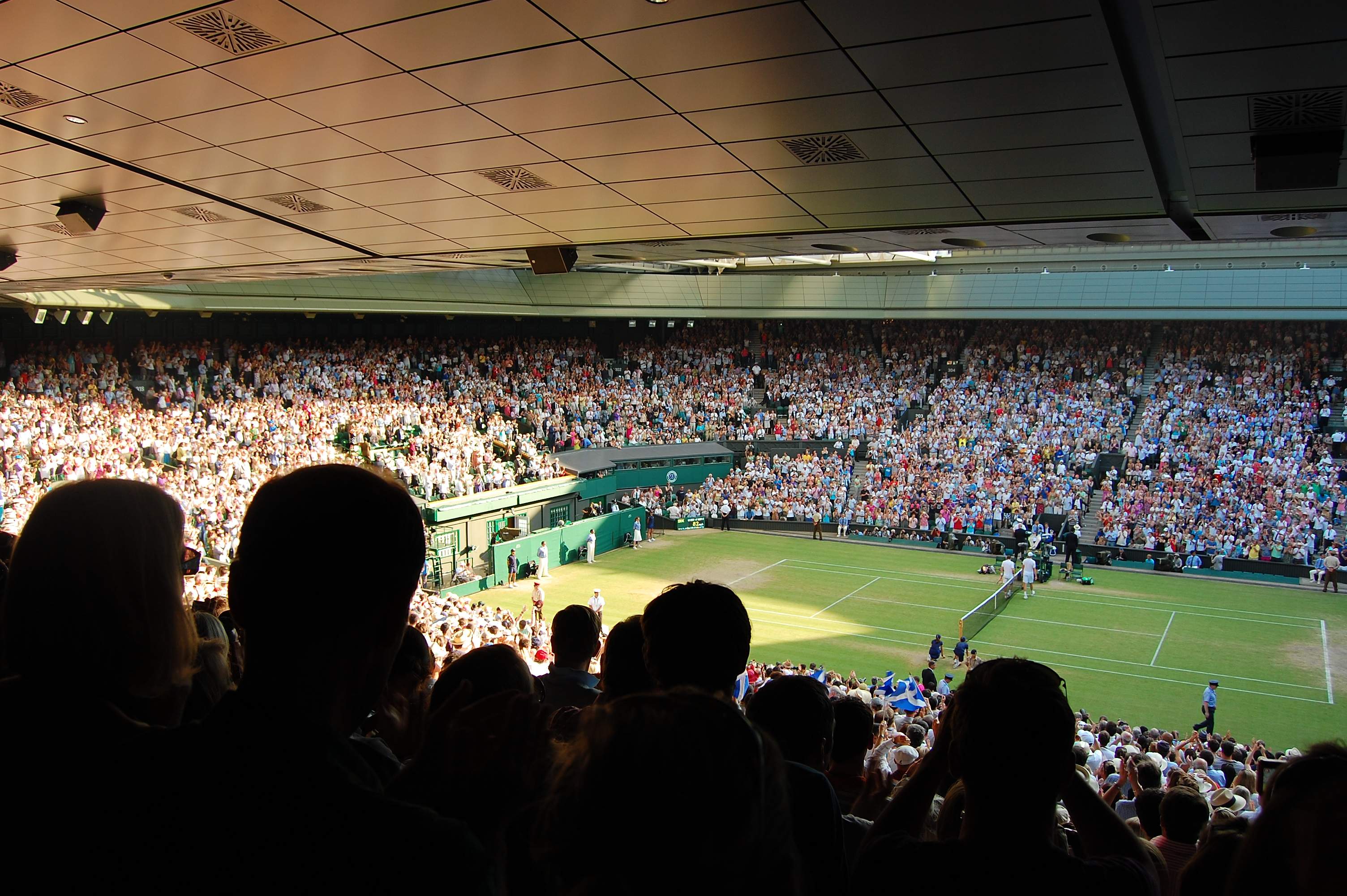 A packed Centre Court during play at Wimbledon