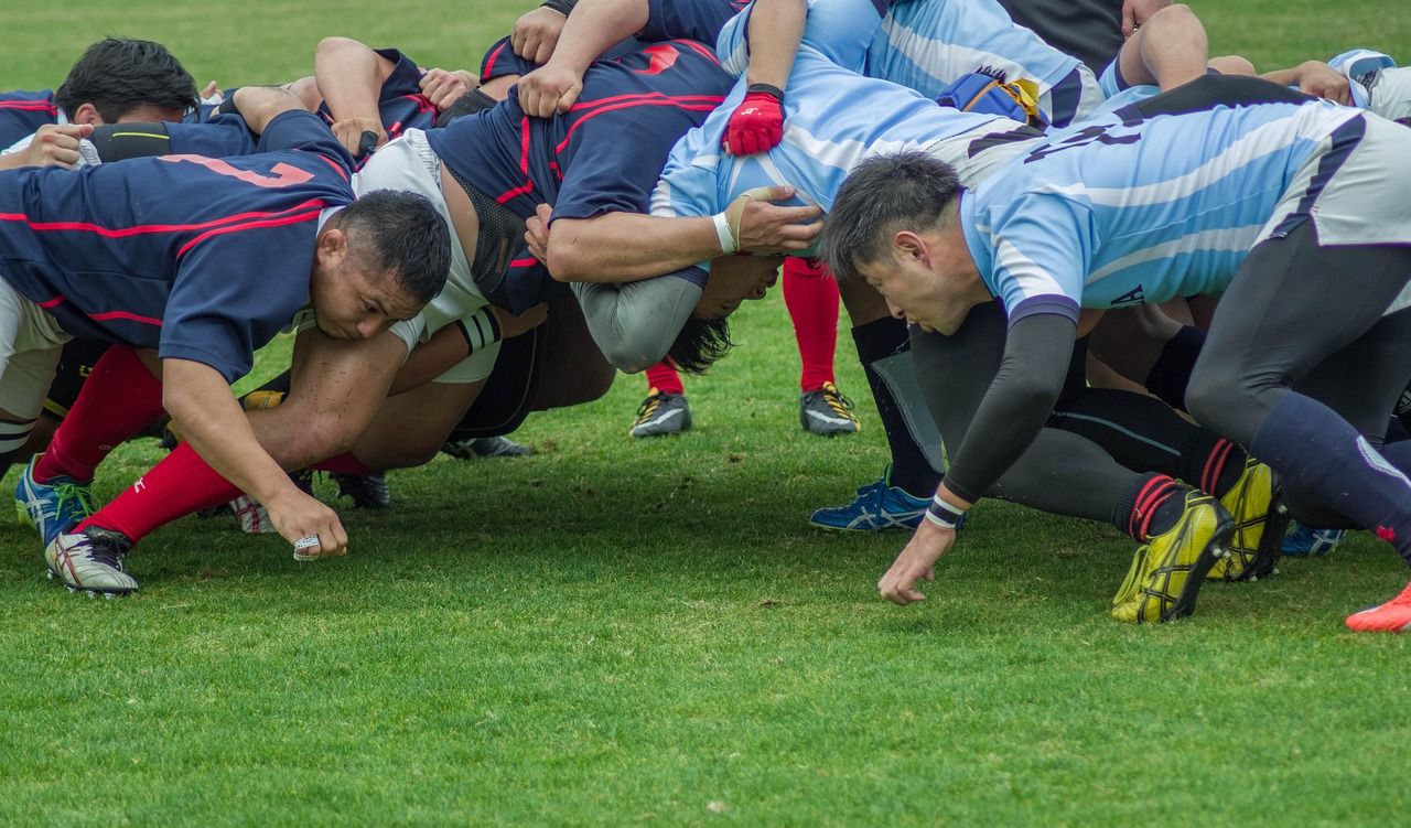 Rugby scrum during an international match