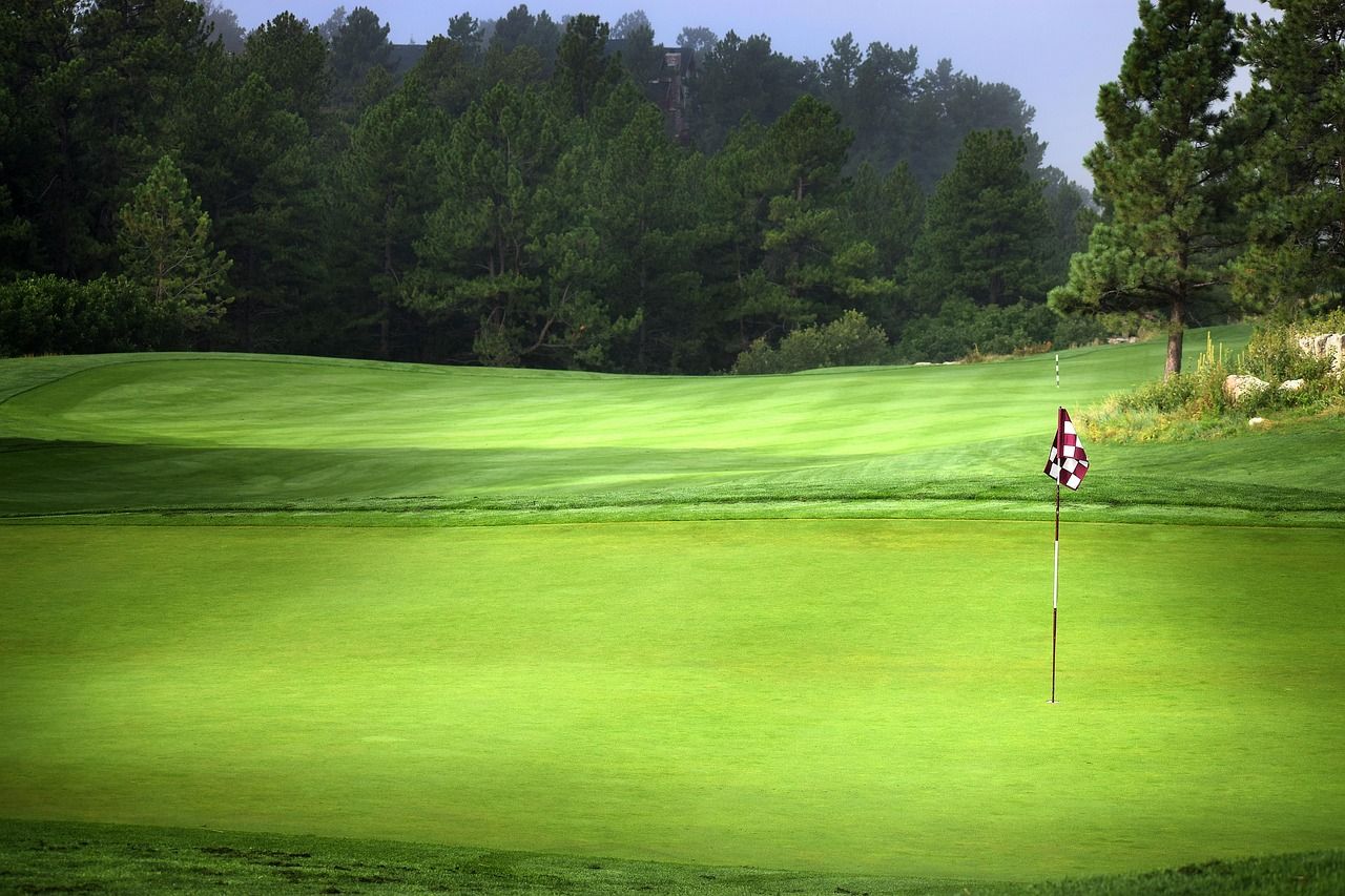 Golf course with flag on a sunny day
