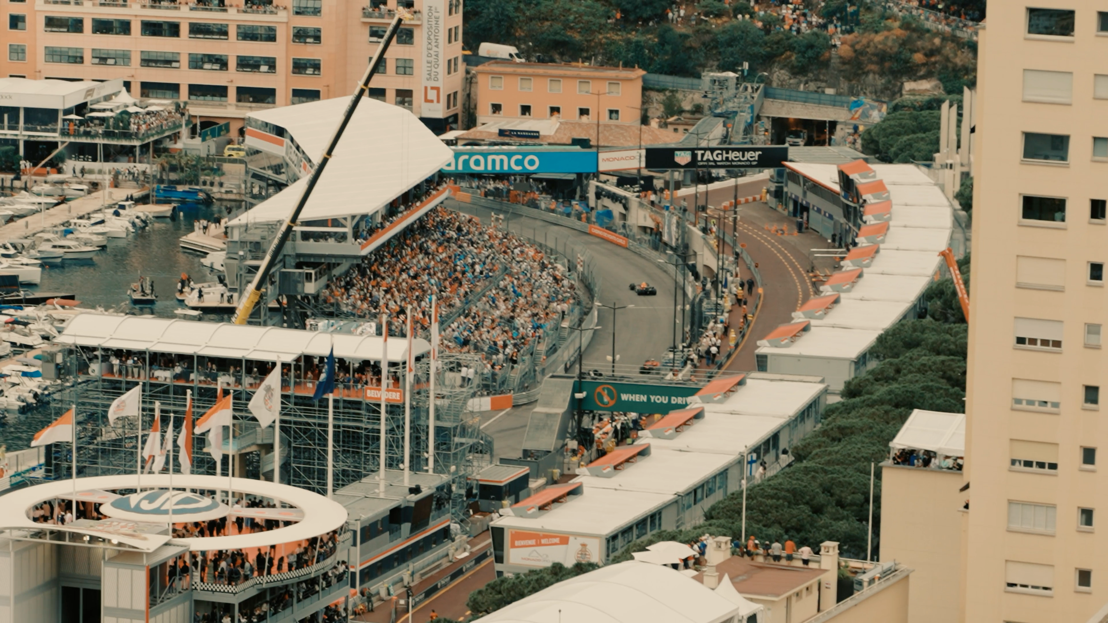A view of Grandstand T at the Monaco Grand Prix