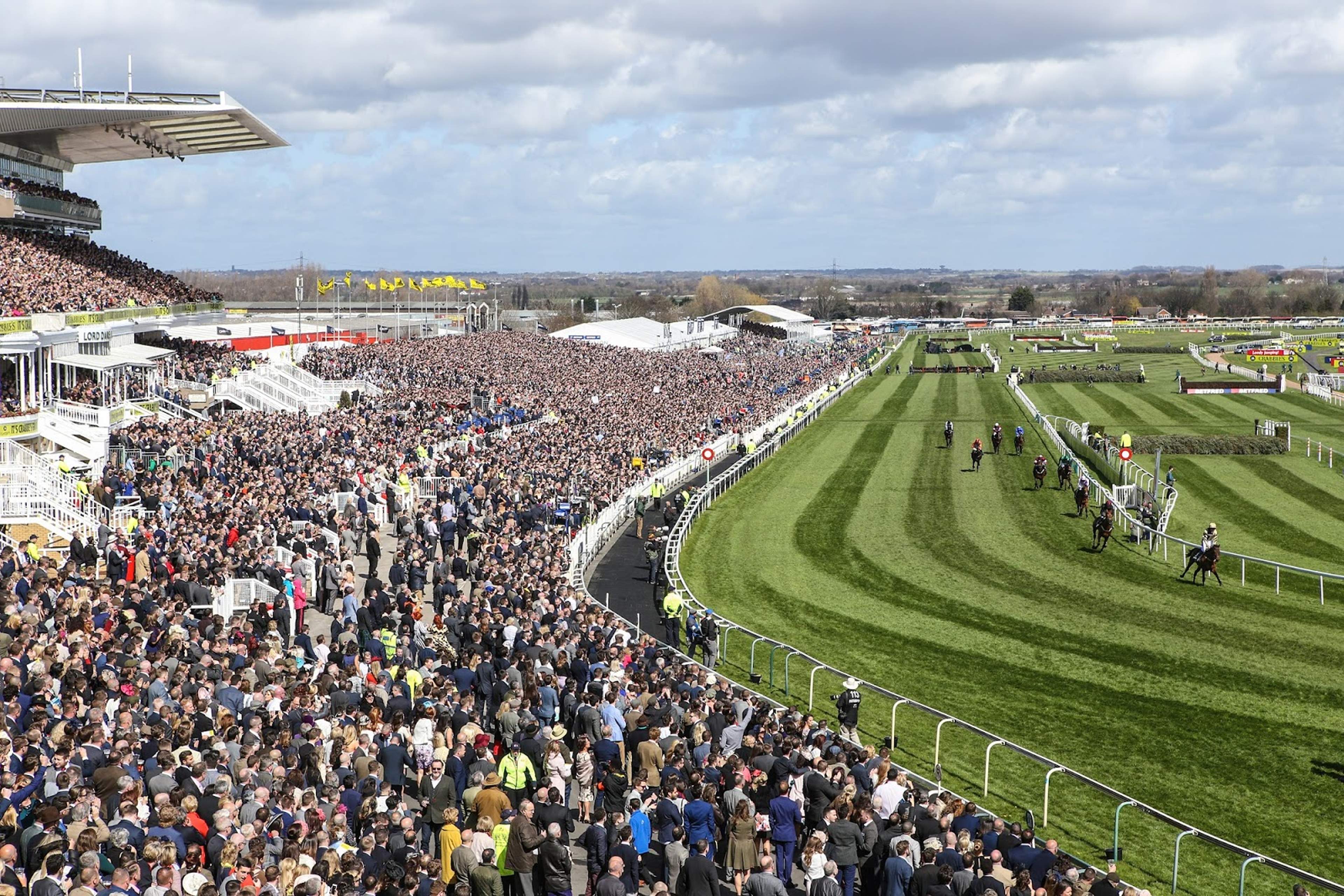 Aintree Racecourse grandstand and the Grand National course