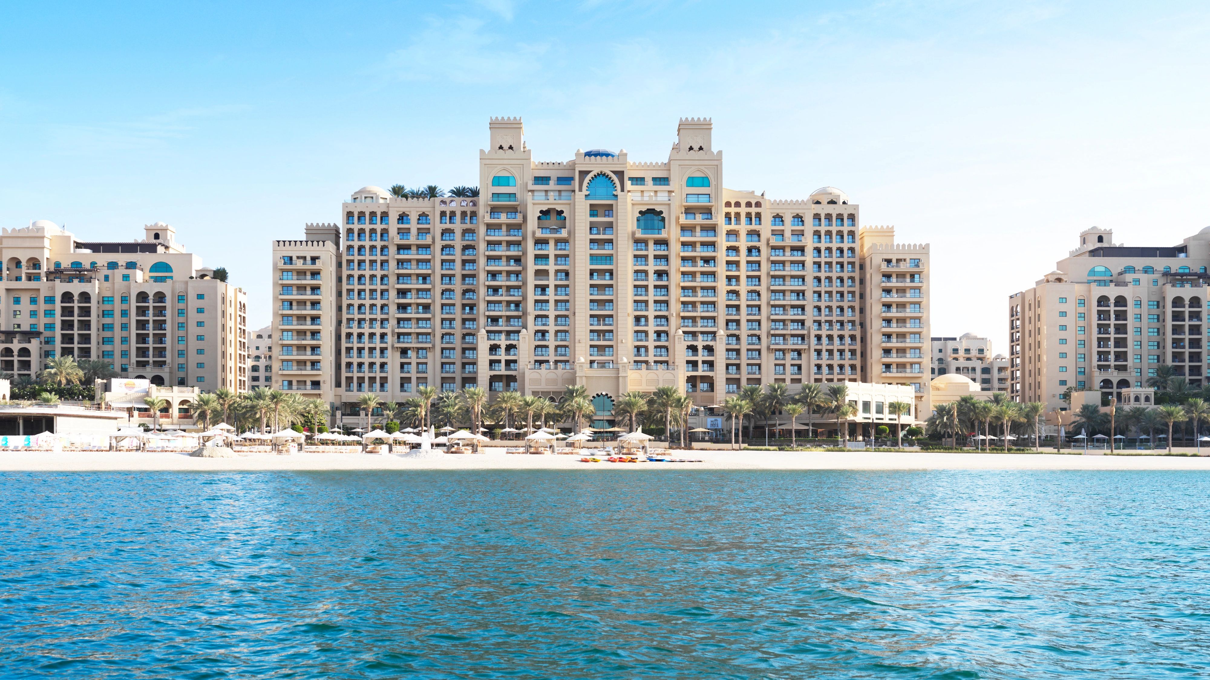 Exterior view of Fairmont The Palm from the sea, Palm Jumeirah, Dubai