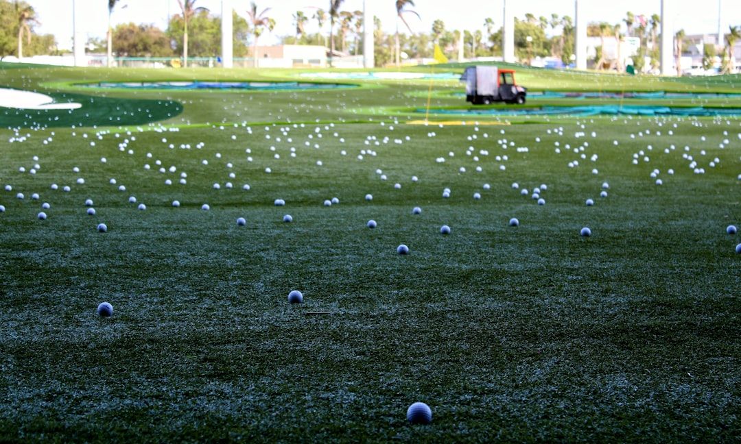 Sunlit golf course fairway with manicured greens