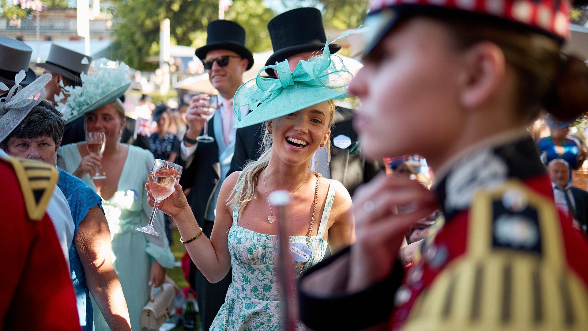 A lady wearing a blue hat at Royal Ascot Ladies Day