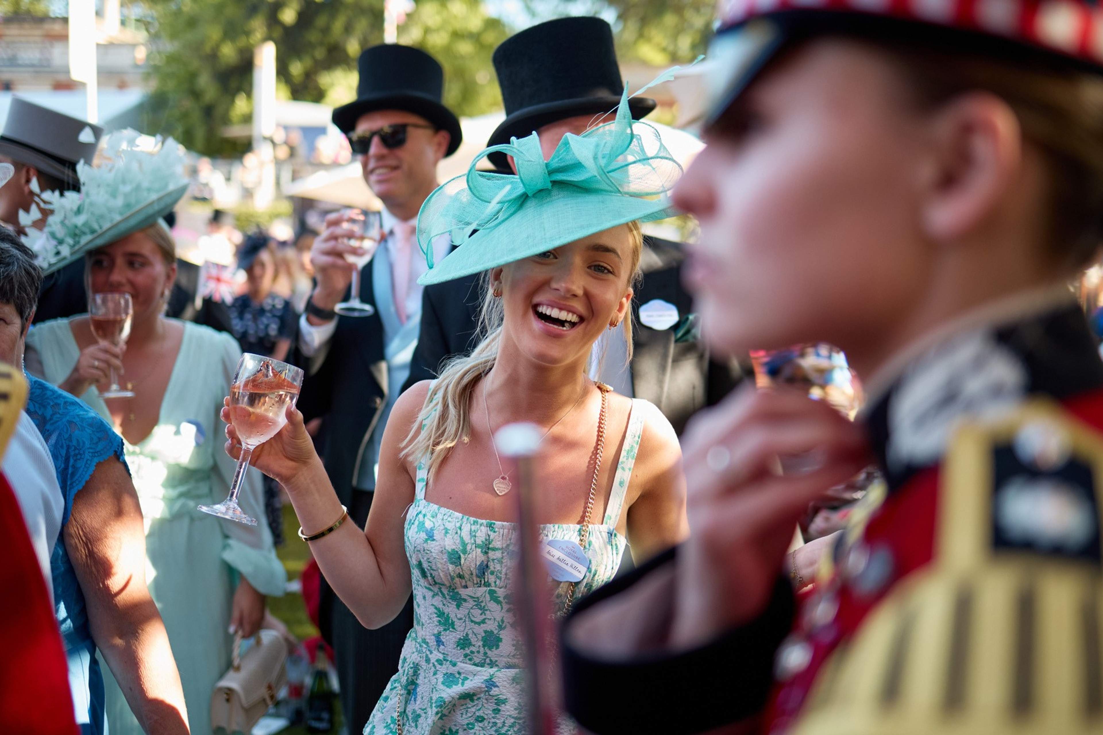 A lady wearing a blue hat at Royal Ascot Ladies Day